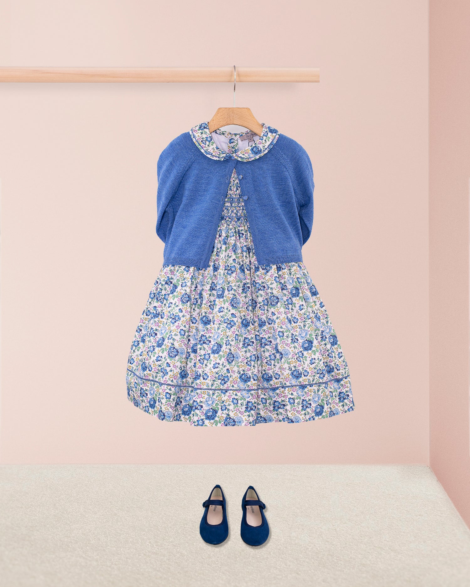 Emma Liberty Blue Rosebud Smocked Dress